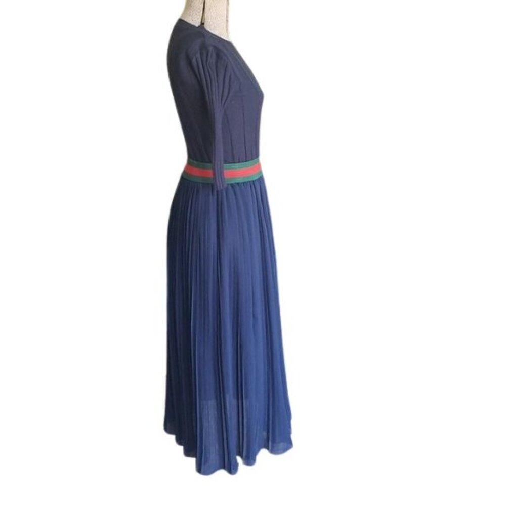 Women’s Navy Maxi Dress with Red-Green Waistband - Picture 4 of 15
